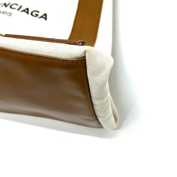 BALENCIAGA 339936 Navy Kabas M bag shawl Tote Bag Canvas/Leather Beige/Brown - Picture 3 of 15